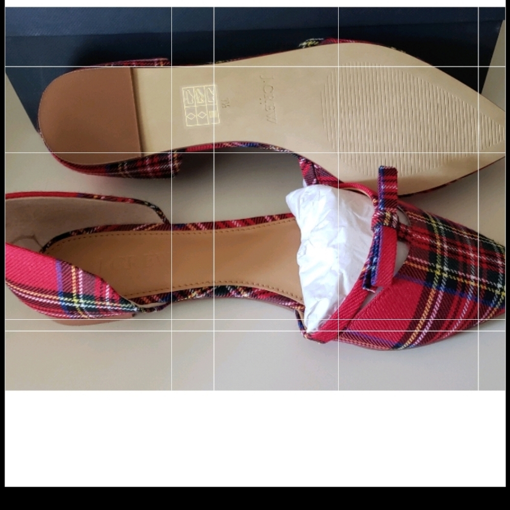 JCrew Red Tartan D'Orsay Flats 7.5
